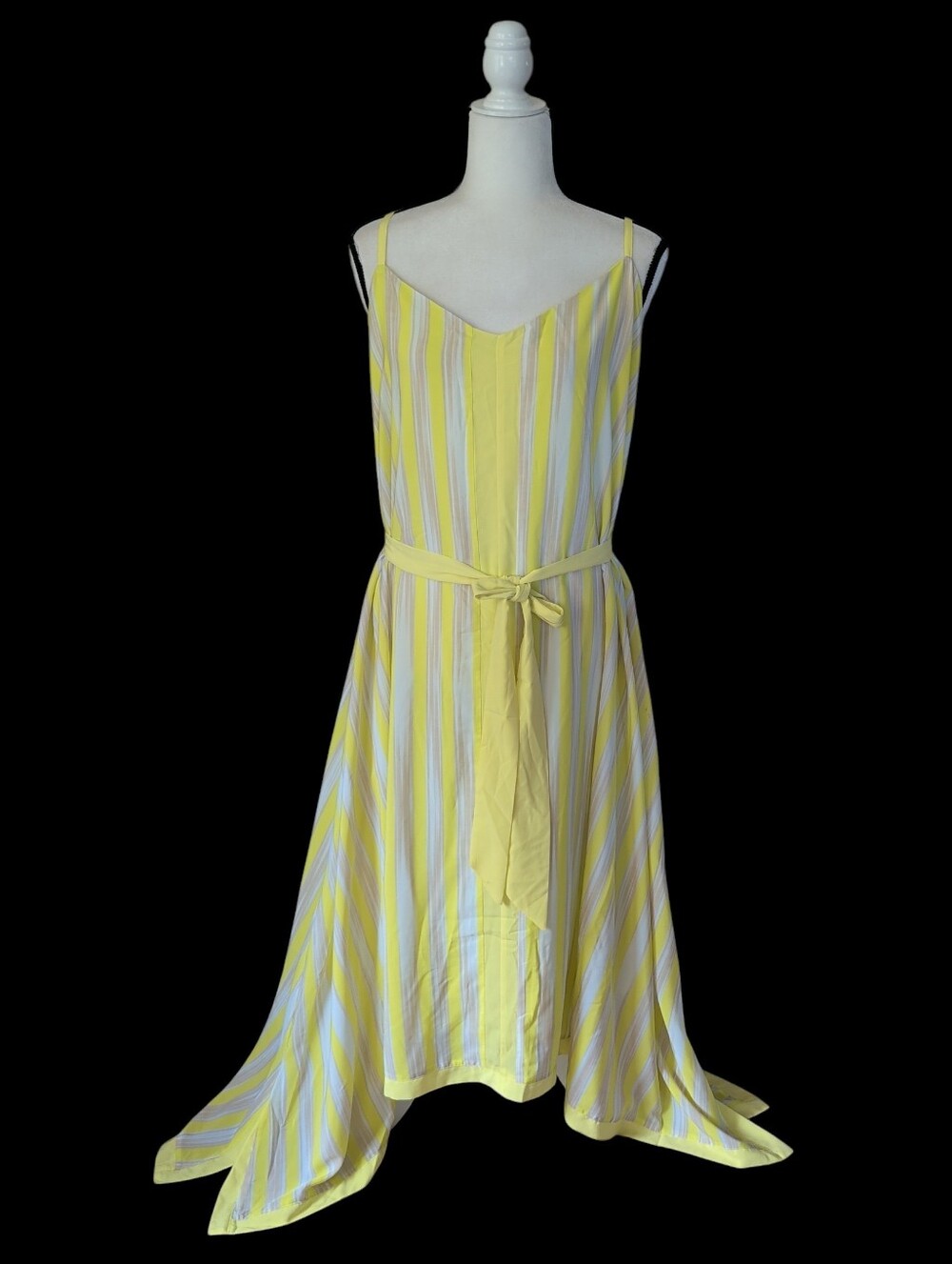 NWT Lane Bryant Striped Hanky Hem Lined Midi Dress with Tie Waist DEFECTS